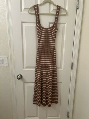 Klesis Sleeveless Brown & Cream Striped Knit Dress